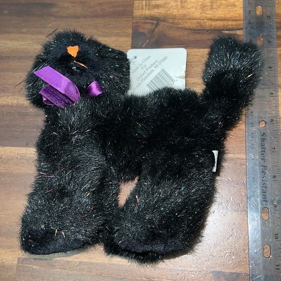 Halloween Black Cat Plush Stuffed Animal Purple Bow Rainbow Metallic Vintage - Picture 5 of 6
